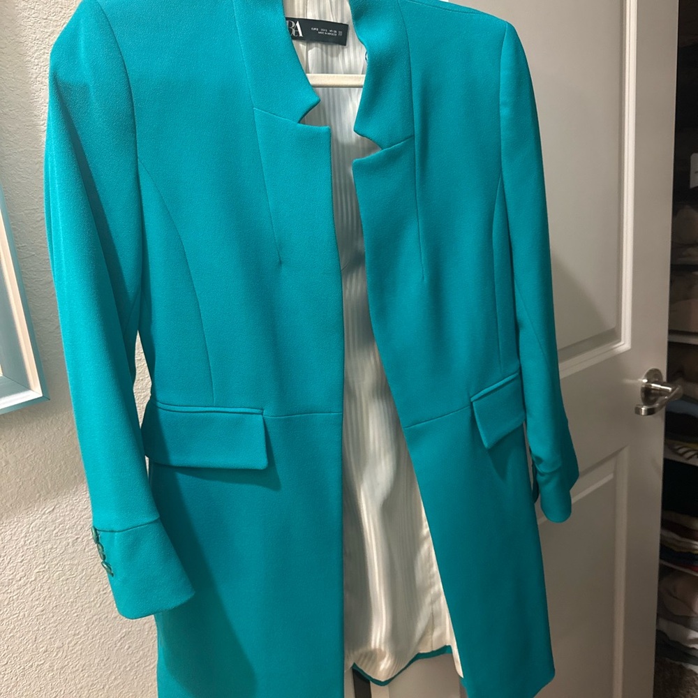 Zara structured longline blazer teal